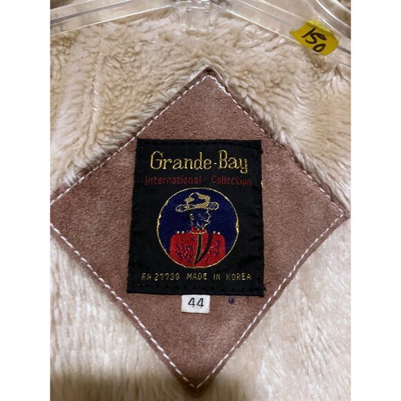 Vintage Grande Bay Suede Trucker Jacket 44 Sherpa Faux Fur Lined Western Cowboy - Picture 13 of 15
